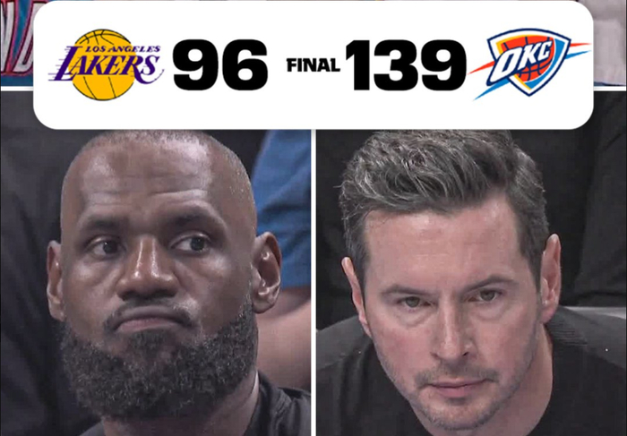 詹姆斯险些刷新生涯最差失利纪录 湖人惨败雷霆